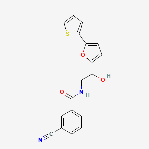 molecular formula C18H14N2O3S B2469761 3-Cyano-N-[2-hydroxy-2-(5-thiophen-2-ylfuran-2-yl)ethyl]benzamide CAS No. 2319723-31-2