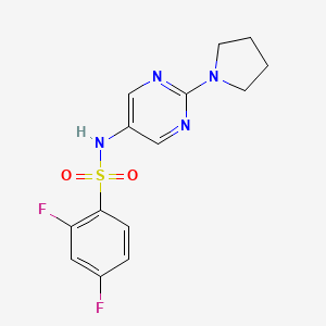 molecular formula C14H14F2N4O2S B2469774 2,4-difluoro-N-(2-(pyrrolidin-1-yl)pyrimidin-5-yl)benzenesulfonamide CAS No. 1396747-27-5