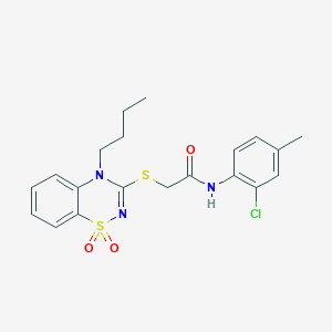 molecular formula C20H22ClN3O3S2 B2469792 2-((4-butyl-1,1-dioxido-4H-benzo[e][1,2,4]thiadiazin-3-yl)thio)-N-(2-chloro-4-methylphenyl)acetamide CAS No. 893790-16-4