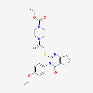 molecular formula C23H28N4O5S2 B2469805 Ethyl 4-[2-[[3-(4-ethoxyphenyl)-4-oxo-6,7-dihydrothieno[3,2-d]pyrimidin-2-yl]sulfanyl]acetyl]piperazine-1-carboxylate CAS No. 362501-92-6