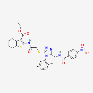 ethyl 2-(2-((4-(2,5-dimethylphenyl)-5-((4-nitrobenzamido)methyl)-4H-1,2,4-triazol-3-yl)thio)acetamido)-4,5,6,7-tetrahydrobenzo[b]thiophene-3-carboxylate