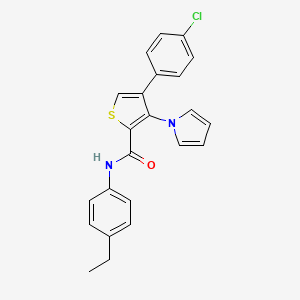 molecular formula C23H19ClN2OS B2469812 4-(4-chlorophenyl)-N-(4-ethylphenyl)-3-(1H-pyrrol-1-yl)thiophene-2-carboxamide CAS No. 1359221-25-2