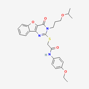molecular formula C26H29N3O5S B2469814 N-(4-ethoxyphenyl)-2-({4-oxo-3-[3-(propan-2-yloxy)propyl]-3,4-dihydro[1]benzofuro[3,2-d]pyrimidin-2-yl}sulfanyl)acetamide CAS No. 899961-99-0