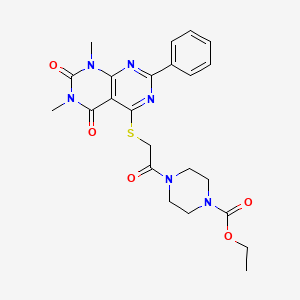 molecular formula C23H26N6O5S B2469817 Ethyl 4-(2-((6,8-dimethyl-5,7-dioxo-2-phenyl-5,6,7,8-tetrahydropyrimido[4,5-d]pyrimidin-4-yl)thio)acetyl)piperazine-1-carboxylate CAS No. 887214-94-0
