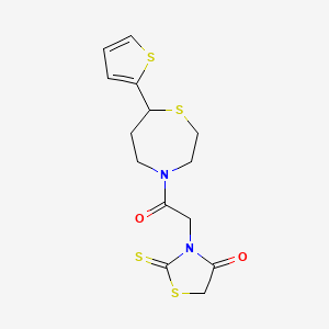 molecular formula C14H16N2O2S4 B2469821 3-(2-氧代-2-(7-(噻吩-2-基)-1,4-噻氮杂环-4-基)乙基)-2-硫代噻唑烷-4-酮 CAS No. 1704637-28-4