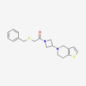 molecular formula C19H22N2OS2 B2469822 2-(苄硫代)-1-(3-(6,7-二氢噻吩并[3,2-c]吡啶-5(4H)-基)氮杂环丁-1-基)乙酮 CAS No. 2034427-73-9
