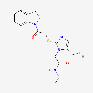 molecular formula C18H22N4O3S B2469829 N-ethyl-2-(5-(hydroxymethyl)-2-((2-(indolin-1-yl)-2-oxoethyl)thio)-1H-imidazol-1-yl)acetamide CAS No. 923173-41-5