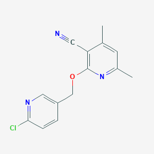 molecular formula C14H12ClN3O B2469841 2-[(6-Chloro-3-pyridinyl)methoxy]-4,6-dimethylnicotinonitrile CAS No. 865660-25-9
