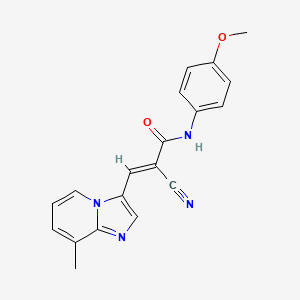 molecular formula C19H16N4O2 B2469854 2-cyano-N-(4-methoxyphenyl)-3-{8-methylimidazo[1,2-a]pyridin-3-yl}prop-2-enamide CAS No. 1394799-74-6