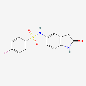 molecular formula C14H11FN2O3S B2469868 4-fluoro-N-(2-oxoindolin-5-yl)benzenesulfonamide CAS No. 921773-22-0