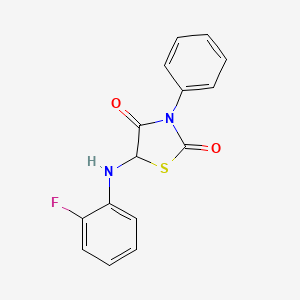 molecular formula C15H11FN2O2S B2469873 5-[(2-氟苯基)氨基]-3-苯基-1,3-噻唑烷-2,4-二酮 CAS No. 1008043-05-7