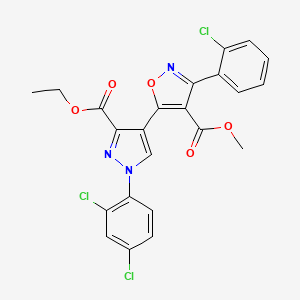 molecular formula C23H16Cl3N3O5 B2469886 methyl 3-(2-chlorophenyl)-5-[1-(2,4-dichlorophenyl)-3-(ethoxycarbonyl)-1H-pyrazol-4-yl]-1,2-oxazole-4-carboxylate CAS No. 321571-31-7