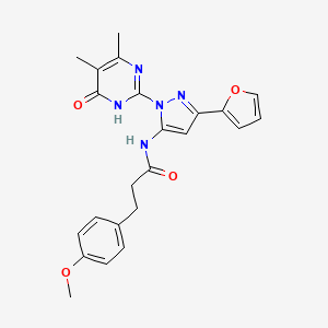 molecular formula C23H23N5O4 B2469890 N-(1-(4,5-dimethyl-6-oxo-1,6-dihydropyrimidin-2-yl)-3-(furan-2-yl)-1H-pyrazol-5-yl)-3-(4-methoxyphenyl)propanamide CAS No. 1172388-44-1
