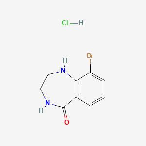 molecular formula C9H10BrClN2O B2469895 9-Bromo-1,2,3,4-tetrahidro-1,4-benzodiazepin-5-ona; clorhidrato CAS No. 2416235-93-1