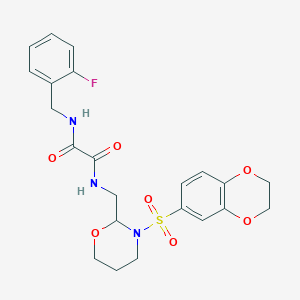 molecular formula C22H24FN3O7S B2469910 N1-((3-((2,3-dihydrobenzo[b][1,4]dioxin-6-yl)sulfonyl)-1,3-oxazinan-2-yl)methyl)-N2-(2-fluorobenzyl)oxalamide CAS No. 872881-66-8