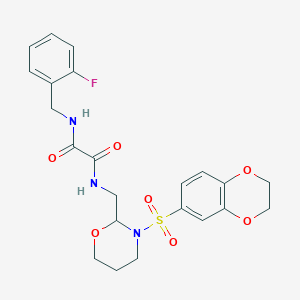 molecular formula C22H24FN3O7S B2469910 N1-((3-((2,3-二氢苯并[b][1,4]二氧杂环-6-基)磺酰基)-1,3-恶唑烷-2-基)甲基)-N2-(2-氟苄基)草酰胺 CAS No. 872881-66-8