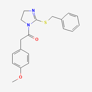 molecular formula C19H20N2O2S B2469916 1-(2-Benzylsulfanyl-4,5-dihydroimidazol-1-yl)-2-(4-methoxyphenyl)ethanone CAS No. 851864-34-1