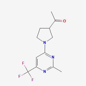 molecular formula C12H14F3N3O B2469917 1-(1-(2-Methyl-6-(trifluoromethyl)pyrimidin-4-yl)pyrrolidin-3-yl)ethanone CAS No. 2034296-70-1
