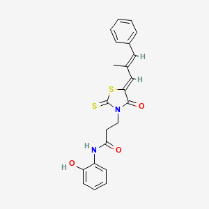 N-(2-hydroxyphenyl)-3-[(5Z)-5-[(E)-2-methyl-3-phenylprop-2-enylidene]-4-oxo-2-sulfanylidene-1,3-thiazolidin-3-yl]propanamide