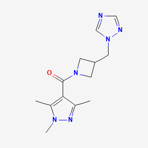 molecular formula C13H18N6O B2469923 (3-((1H-1,2,4-triazol-1-yl)methyl)azetidin-1-yl)(1,3,5-trimethyl-1H-pyrazol-4-yl)methanone CAS No. 2176201-04-8