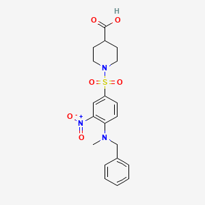 molecular formula C20H23N3O6S B2469924 1-({4-[Benzyl(methyl)amino]-3-nitrophenyl}sulfonyl)-4-piperidinecarboxylic acid CAS No. 866132-68-5