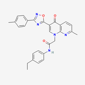 molecular formula C28H25N5O3 B2469933 N-(4-ethylphenyl)-2-(7-methyl-4-oxo-3-(3-(p-tolyl)-1,2,4-oxadiazol-5-yl)-1,8-naphthyridin-1(4H)-yl)acetamide CAS No. 1030133-82-4