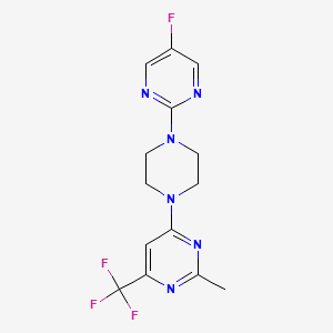 molecular formula C14H14F4N6 B2469946 4-(4-(5-氟嘧啶-2-基)哌嗪-1-基)-2-甲基-6-(三氟甲基)嘧啶 CAS No. 2034516-73-7