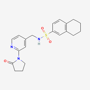 molecular formula C20H23N3O3S B2469947 N-((2-(2-oxopyrrolidin-1-yl)pyridin-4-yl)methyl)-5,6,7,8-tetrahydronaphthalene-2-sulfonamide CAS No. 2034495-18-4