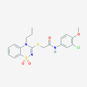 molecular formula C19H20ClN3O4S2 B2469956 N-(3-chloro-4-methoxyphenyl)-2-((1,1-dioxido-4-propyl-4H-benzo[e][1,2,4]thiadiazin-3-yl)thio)acetamide CAS No. 899966-34-8