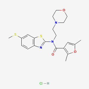 molecular formula C21H26ClN3O3S2 B2469964 2,5-二甲基-N-(6-(甲硫基)苯并[d]噻唑-2-基)-N-(2-吗啉乙基)呋喃-3-甲酰胺盐酸盐 CAS No. 1351631-16-7