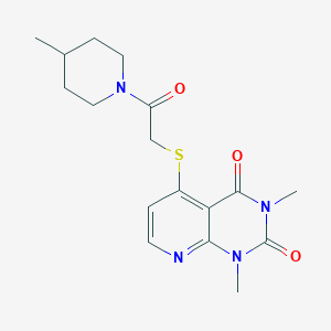 molecular formula C17H22N4O3S B2469965 1,3-Dimethyl-5-[2-(4-methylpiperidin-1-yl)-2-oxoethyl]sulfanylpyrido[2,3-d]pyrimidine-2,4-dione CAS No. 900005-21-2