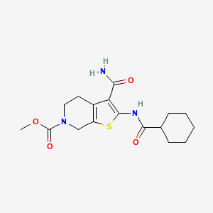 molecular formula C17H23N3O4S B2469967 methyl 3-carbamoyl-2-(cyclohexanecarboxamido)-4,5-dihydrothieno[2,3-c]pyridine-6(7H)-carboxylate CAS No. 886951-27-5