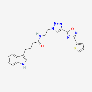 molecular formula C22H21N7O2S B2469969 4-(1H-indol-3-yl)-N-(2-(4-(3-(thiophen-2-yl)-1,2,4-oxadiazol-5-yl)-1H-1,2,3-triazol-1-yl)ethyl)butanamide CAS No. 2034394-00-6