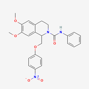 molecular formula C25H25N3O6 B2469975 6,7-dimethoxy-1-((4-nitrophenoxy)methyl)-N-phenyl-3,4-dihydroisoquinoline-2(1H)-carboxamide CAS No. 449766-13-6