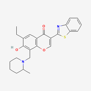 molecular formula C25H26N2O3S B2469984 3-(benzo[d]thiazol-2-yl)-6-ethyl-7-hydroxy-8-((2-methylpiperidin-1-yl)methyl)-4H-chromen-4-one CAS No. 637747-34-3