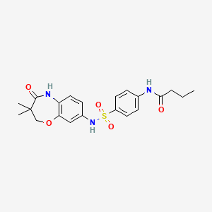 molecular formula C21H25N3O5S B2469985 N-(4-(N-(3,3-dimethyl-4-oxo-2,3,4,5-tetrahydrobenzo[b][1,4]oxazepin-8-yl)sulfamoyl)phenyl)butyramide CAS No. 922125-67-5