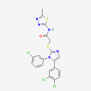 molecular formula C20H14Cl3N5OS2 B2469990 2-((1-(3-氯苯基)-5-(3,4-二氯苯基)-1H-咪唑-2-基)硫代)-N-(5-甲基-1,3,4-噻二唑-2-基)乙酰胺 CAS No. 1207047-08-2