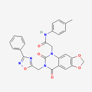 molecular formula C27H21N5O6 B2469999 2-(6,8-dioxo-7-((3-phenyl-1,2,4-oxadiazol-5-yl)methyl)-7,8-dihydro-[1,3]dioxolo[4,5-g]quinazolin-5(6H)-yl)-N-(p-tolyl)acetamide CAS No. 894930-77-9