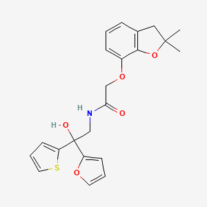 molecular formula C22H23NO5S B2470002 2-((2,2-dimethyl-2,3-dihydrobenzofuran-7-yl)oxy)-N-(2-(furan-2-yl)-2-hydroxy-2-(thiophen-2-yl)ethyl)acetamide CAS No. 2034333-60-1