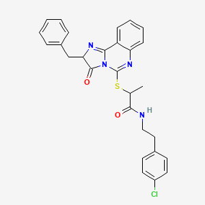 molecular formula C28H25ClN4O2S B2470008 2-((2-benzyl-3-oxo-2,3-dihydroimidazo[1,2-c]quinazolin-5-yl)thio)-N-(4-chlorophenethyl)propanamide CAS No. 1052669-08-5