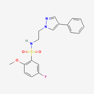 molecular formula C18H18FN3O3S B2470026 5-フルオロ-2-メトキシ-N-(2-(4-フェニル-1H-ピラゾール-1-イル)エチル)ベンゼンスルホンアミド CAS No. 2034505-24-1