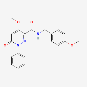 molecular formula C20H19N3O4 B2470042 4-methoxy-N-(4-methoxybenzyl)-6-oxo-1-phenyl-1,6-dihydropyridazine-3-carboxamide CAS No. 1005302-17-9