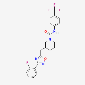 molecular formula C22H20F4N4O2 B2470056 3-((3-(2-fluorophenyl)-1,2,4-oxadiazol-5-yl)methyl)-N-(4-(trifluoromethyl)phenyl)piperidine-1-carboxamide CAS No. 1706316-38-2