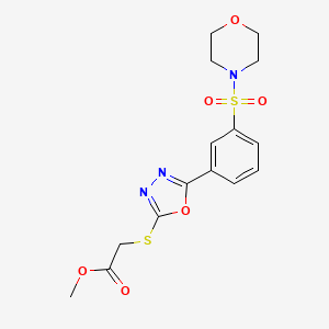 molecular formula C15H17N3O6S2 B2470063 Methyl 2-[[5-(3-morpholin-4-ylsulfonylphenyl)-1,3,4-oxadiazol-2-yl]sulfanyl]acetate CAS No. 912906-39-9
