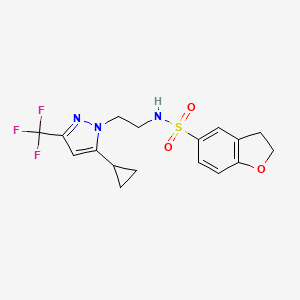 molecular formula C17H18F3N3O3S B2470067 N-(2-(5-环丙基-3-(三氟甲基)-1H-吡唑-1-基)乙基)-2,3-二氢苯并呋喃-5-磺酰胺 CAS No. 1797085-59-6
