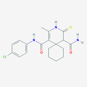 molecular formula C19H22ClN3O2S B2470075 N1-(4-chlorophenyl)-2-methyl-4-thioxo-3-azaspiro[5.5]undec-1-ene-1,5-dicarboxamide CAS No. 577998-89-1