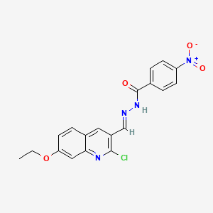 molecular formula C19H15ClN4O4 B2470092 (E)-N'-((2-chloro-7-ethoxyquinolin-3-yl)methylene)-4-nitrobenzohydrazide CAS No. 307329-60-8