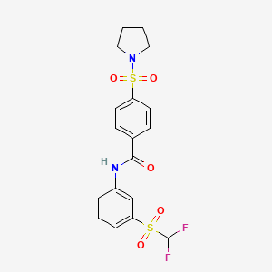 molecular formula C18H18F2N2O5S2 B2470094 N-[3-(二氟甲磺酰)苯基]-4-吡咯烷-1-基磺酰基苯甲酰胺 CAS No. 690249-61-7