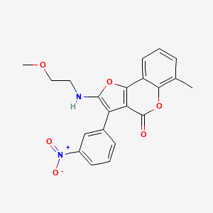 molecular formula C21H18N2O6 B2470115 2-((2-methoxyethyl)amino)-6-methyl-3-(3-nitrophenyl)-4H-furo[3,2-c]chromen-4-one CAS No. 923140-33-4