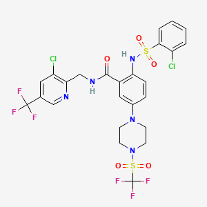 molecular formula C25H21Cl2F6N5O5S2 B2470123 N-{[3-chloro-5-(trifluoromethyl)pyridin-2-yl]methyl}-2-(2-chlorobenzenesulfonamido)-5-(4-trifluoromethanesulfonylpiperazin-1-yl)benzamide CAS No. 2061268-74-2